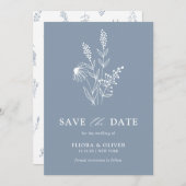 Einfache Minimalistische Wildblume Dusty Blue Wedd Save The Date (Vorne/Hinten)
