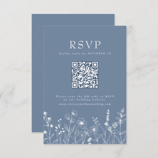 Einfache Minimalistische Wildblume QR-Code RSVP Karte (Vorne/Hinten)