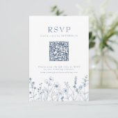 Einfache Minimalistische Wildblume QR-Code RSVP Karte (Stehend Vorderseite)