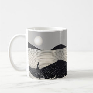 Einfache minimalistische Zeichnung einer Person un Kaffeetasse