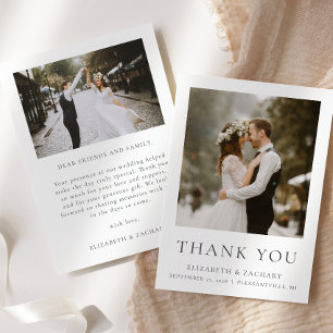 Einfache Minimalistische Zwei-Foto-Hochzeit Dankes Dankeskarte