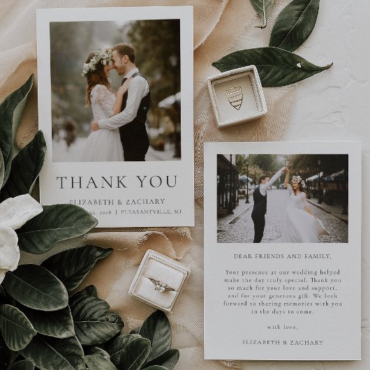 Einfache Minimalistische Zwei-Foto-Hochzeit Dankes Dankeskarte