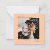 Einfache Minimalpfirsichhochzeit Sichern des Datum Mitteilungskarte (Vorderseite)