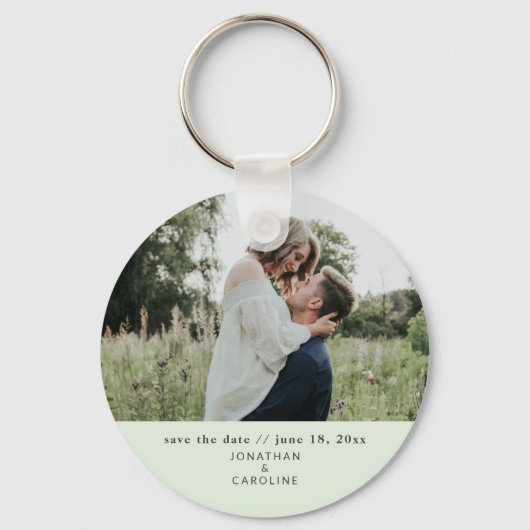Einfache MinimalWedding Save the Date Foto Green Schlüsselanhänger (Vorderseite)