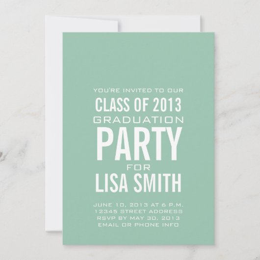 EINFACHE MINT GRÜNE KLASSE VON 2013 PARTY EINLADUN EINLADUNG (Vorderseite)