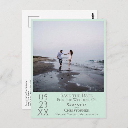 Einfache Minze Grüne Hochzeit speichern Sie das Da Postkarte (Vorne/Hinten)