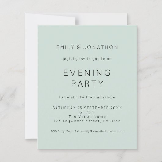 Einfache Minze Hochzeit Abend Party Einladung (Vorderseite)