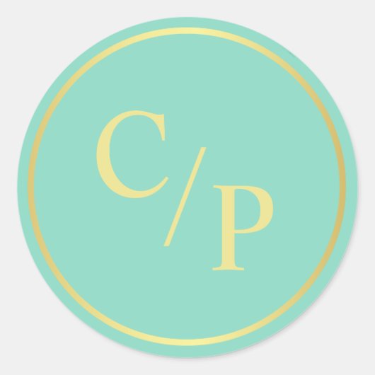 Einfache Minze und Gold mit Monogramm Runder Aufkleber (Vorderseite)