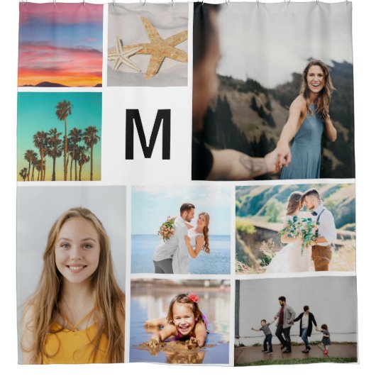 Einfache Mit Monogramm 9 benutzerdefinierte BildCo Duschvorhang (Vorderseite)