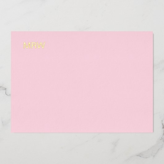 Einfache Mit Monogramm, hellrosa Notizkartenfolie Folieneinladung (Vorderseite)