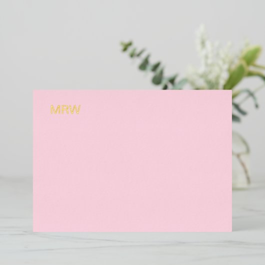 Einfache Mit Monogramm, hellrosa Notizkartenfolie Folieneinladung (Stehend vorne)