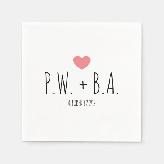 Einfache Mit Monogramm Herzenshochzeit Serviette (Vorderseite)