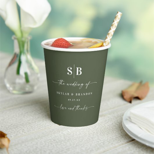 Einfache Mit Monogramm Hochzeit in Solid Color Dun Pappbecher (In Situ)
