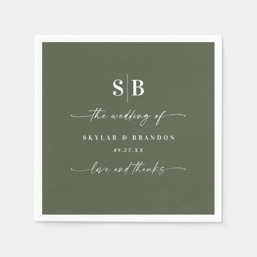 Einfache Mit Monogramm Hochzeit in Solid Color Dun Serviette (Vorderseite)