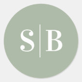 Einfache Mit Monogramm Leaf Grüne Hochzeit Runder Aufkleber (Vorderseite)