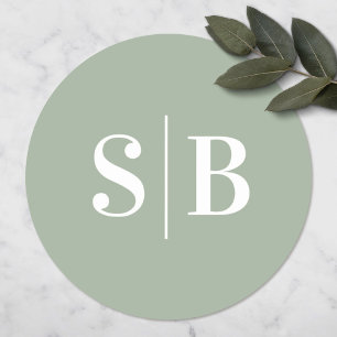 Einfache Mit Monogramm Leaf Grüne Hochzeit Runder Aufkleber