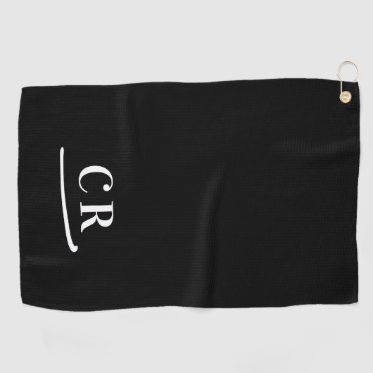 Einfache Mit Monogramm Moderne Schwarz & Weiß Golfhandtuch (Horizontal)