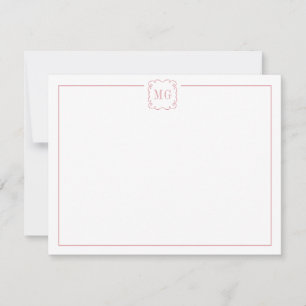Einfache Mit Monogramm, rosa und weiß Dankeskarte