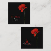 Einfache Mit Monogramm Rote Mohnblume auf Schwarz  Mitteilungskarte (Vorne/Hinten)
