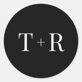 Einfache Mit Monogramm Schwarz-Weiß-Hochzeit Runder Aufkleber (Vorderseite)