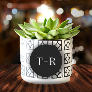 Einfache Mit Monogramm Schwarz-Weiß-Hochzeit Runder Aufkleber