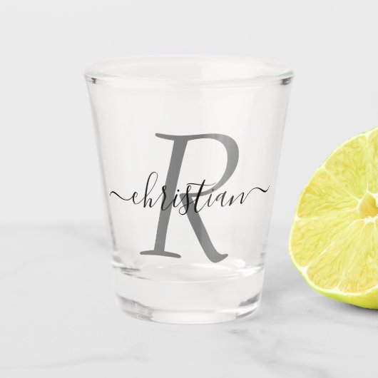 Einfache Mit Monogramm Typografie Name Personalisi Schnapsglas (Vorderseite)