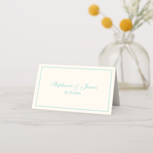 Einfache mitteltürkisfarbene Rahmen-Escort-Karten  Platzkarte (Vorderseite)