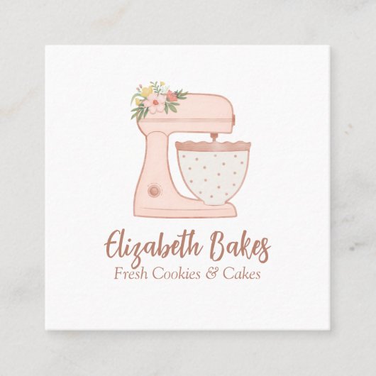 Einfache Mixer Floral Cake Bakery Business Card Quadratische Visitenkarte (Vorderseite)