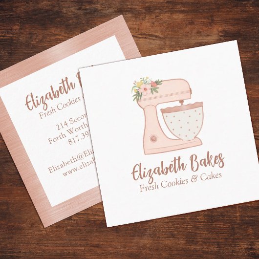 Einfache Mixer Floral Cake Bakery Business Card Quadratische Visitenkarte