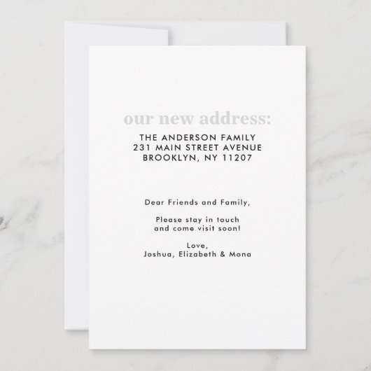 Einfache Modern Hello New Zuhause Address Foto Mov Ankündigung (Rückseite)