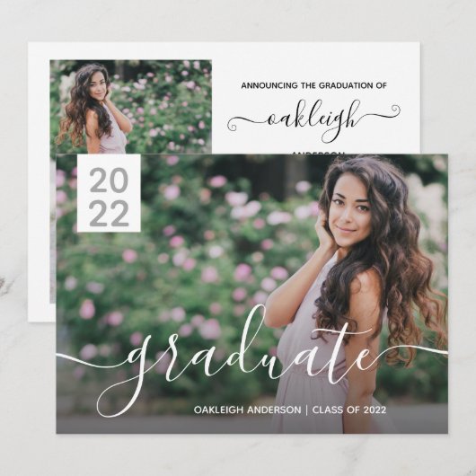 Einfache moderne 2-Foto-Abschluss Ankündigung (Vorne/Hinten)