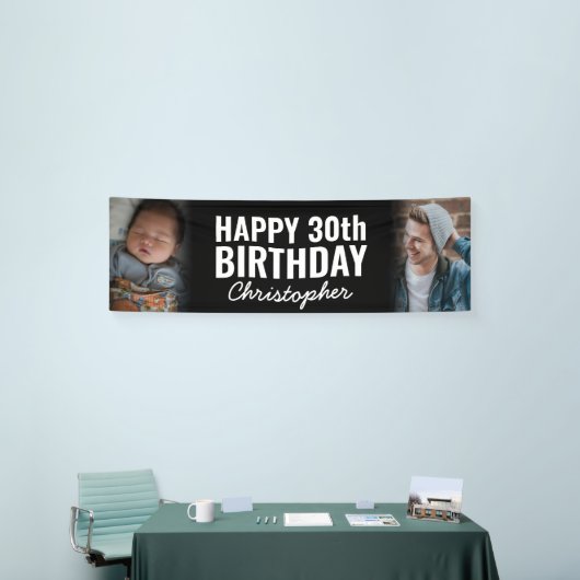 Einfache Moderne 2 Foto Script Happy Birthday Part Banner (Messeveranstaltung)