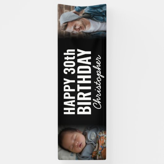 Einfache Moderne 2 Foto Script Happy Birthday Part Banner (Vertikal)