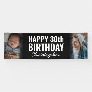 Einfache Moderne 2 Foto Script Happy Birthday Part Banner