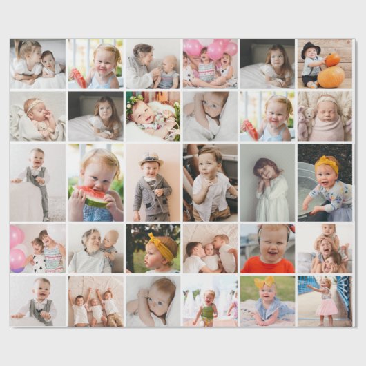 Einfache moderne 30-Foto Collage Geschenkpapier (Flach)