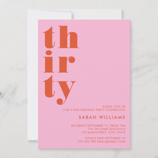 Einfache Moderne 30. Geburtstag Einladung (Vorderseite)