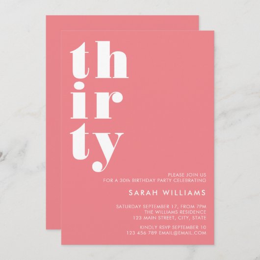 Einfache Moderne 30. Geburtstag Einladung (Vorne/Hinten)