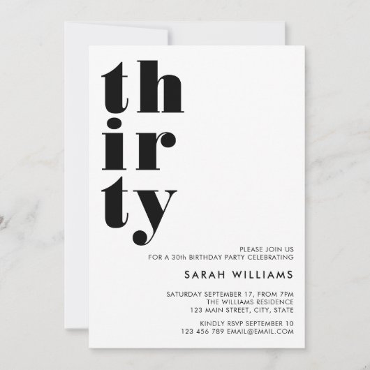 Einfache Moderne 30. Geburtstag Einladung (Vorderseite)