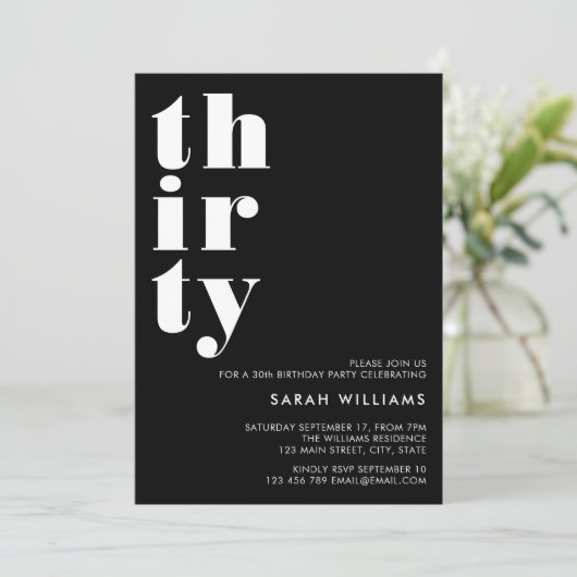 Einfache Moderne 30. Geburtstag Einladung (Stehend Vorderseite)