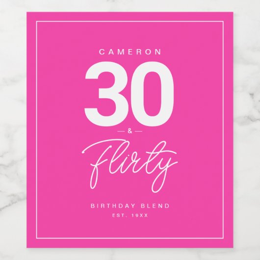 Einfache moderne 30 und Kokette Personalisierte Ne Weinetikett (Einzelnes Label)