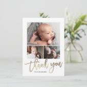 Einfache moderne 3 Foto Collage Baby Foto Dankeskarte (Stehend Vorderseite)