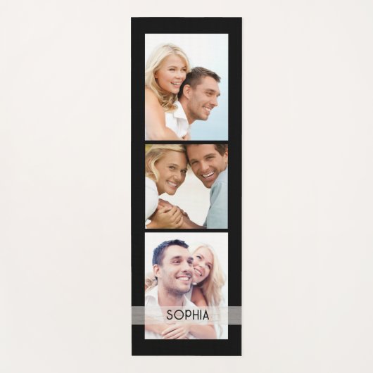 Einfache moderne 3-Foto-Collage Name Personalisier Yogamatte (Vorderseite)
