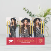 Einfache Moderne 3 Foto Collage Roter Abschluss Ankündigung (Stehend Vorderseite)