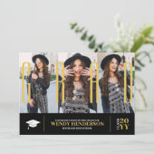 Einfache Moderne 3 Foto Collage Schwarzer Abschlus Ankündigung (Stehend Vorderseite)