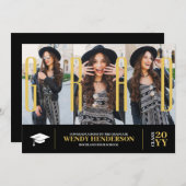 Einfache Moderne 3 Foto Collage Schwarzer Abschlus Ankündigung (Vorne/Hinten)