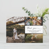 Einfache moderne 3-Foto Hochzeit Vielen Dank Dankeskarte (Stehend Vorderseite)