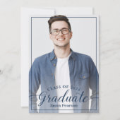 Einfache moderne 3 Foto Navy Blue Script Abschluss Einladung (Vorderseite)