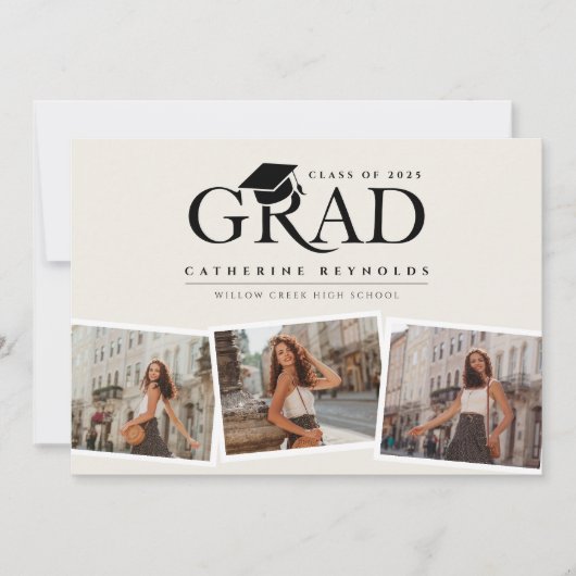 Einfache moderne 3 Fotos Abschluss Ankündigung (Vorderseite)