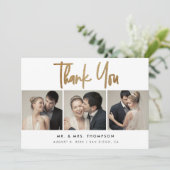 Einfache, moderne 3 Hochzeiten Fotos Dankeskarte (Stehend Vorderseite)