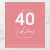 Einfache moderne 40 & fabelhafte Personalisiert Wi Weinetikett (Einzelnes Label)